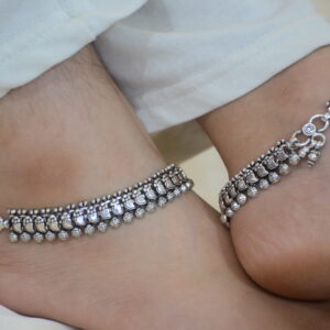 SJ 925 Silver Heavy Oxidised Anklet Payal for Ladies