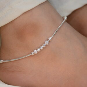 SJ Silver Chain Payal With Plain Ball Anklet for Ladies and Girls