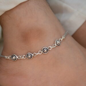 SJ 925 Silver Plain Oxidised Anklet Payal For Ladies & Girls.