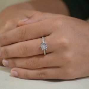 SJ American diamond solitaire ring crafted in 925 sterling silver, designed for women and girls.